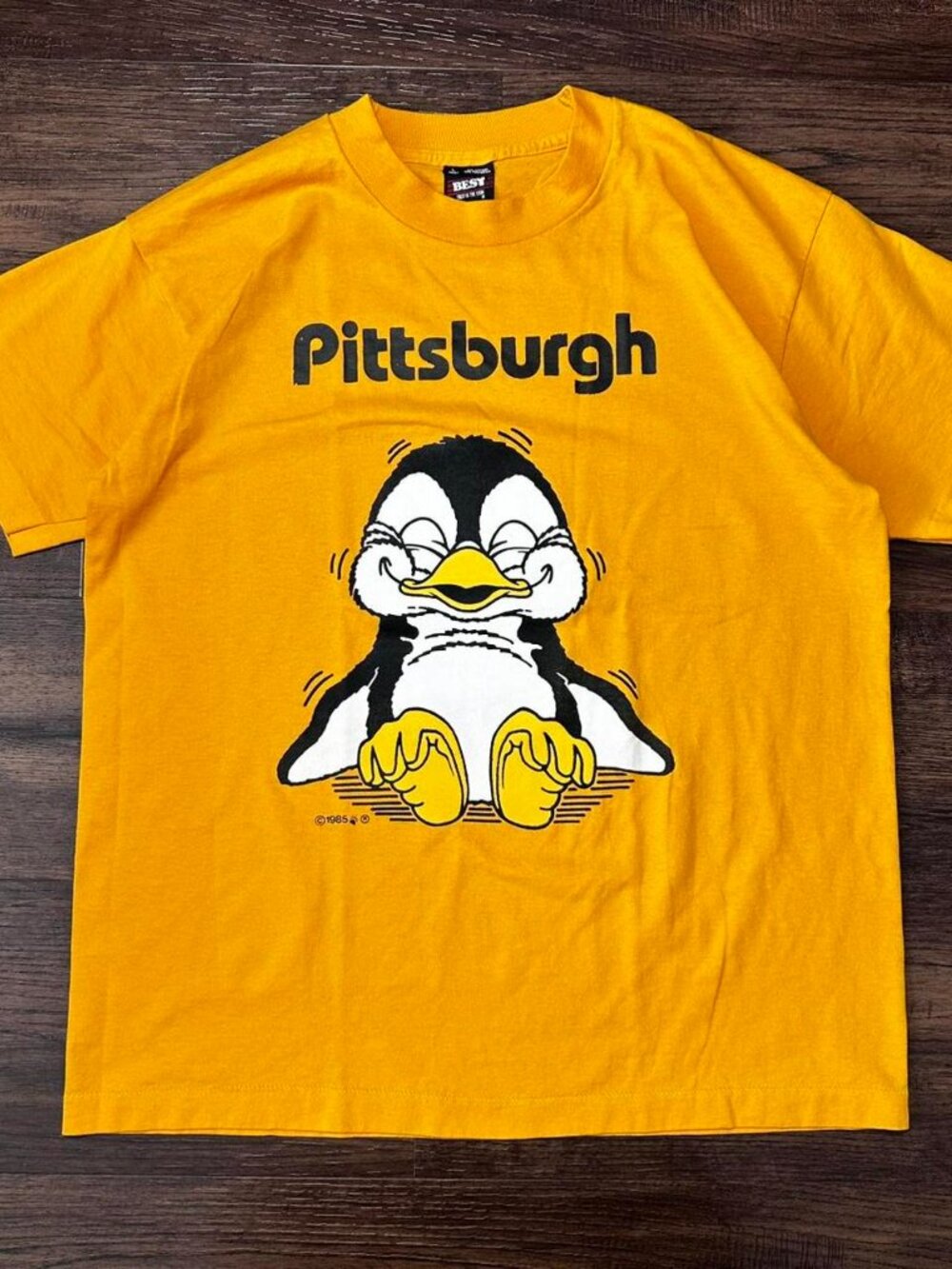 Pittsburgh Penguins 1985 Tee Size L Yellow Vintage Single Stitch